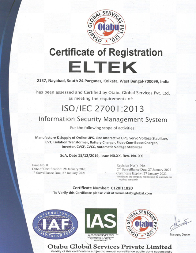 ISO 27001-2013 Certificate